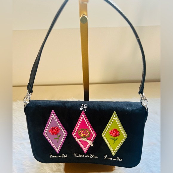 LG Handbags - Lulu Guinness Roses Are Red Violets Are Blue Embroidered Suede Shoulder Bag